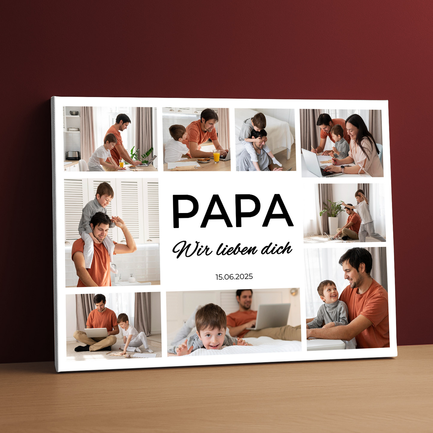 Kollage aus 9 Fotos für Papa – personalisierter Leinwanddruck