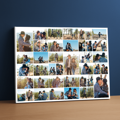 Collage aus 40 Fotos von Verliebten – personalisierter Leinwanddruck für Paare