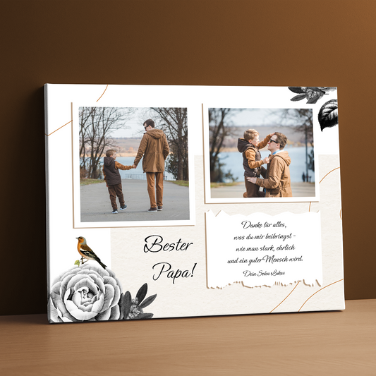 Kollage aus zwei Fotos + Text – personalisierter Leinwanddruck