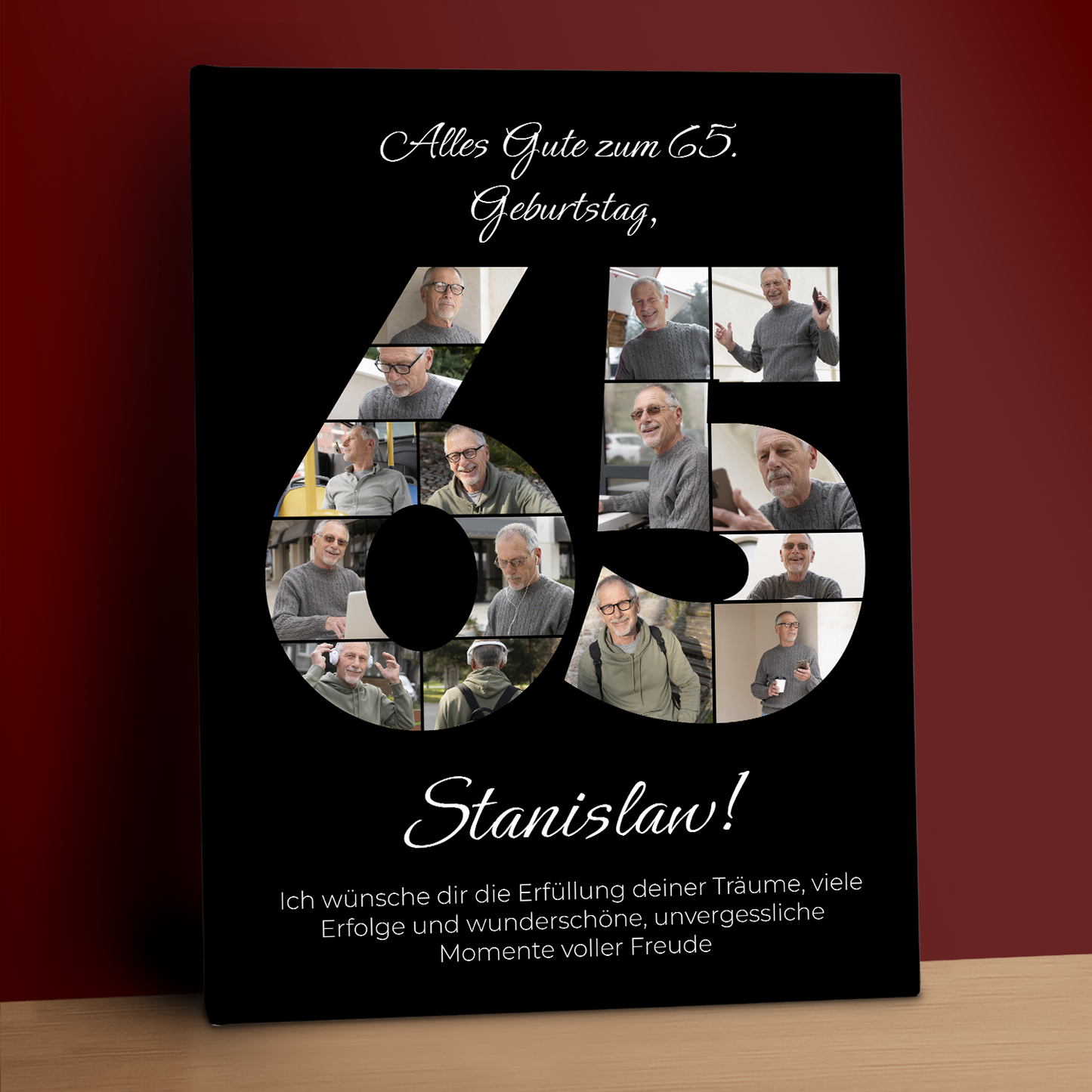 Alles Gute zum 65. Geburtstag – eine Collage auf Leinwand für ihn
