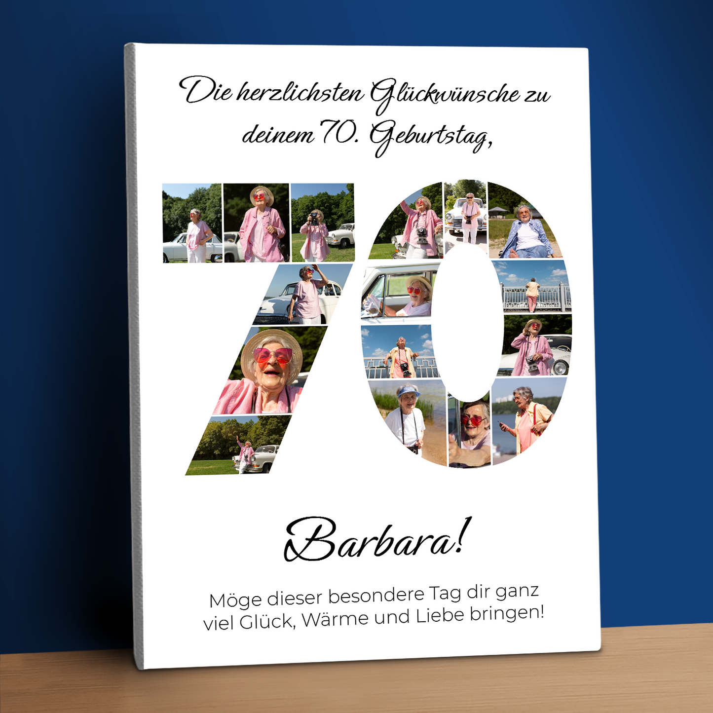 Fotocollage zum 70. Geburtstag – personalisierter Leinwanddruck für die Oma