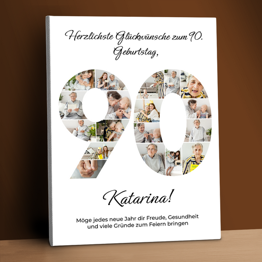 Collage zum 90. Geburtstag – personalisierter Leinwanddruck für die Oma