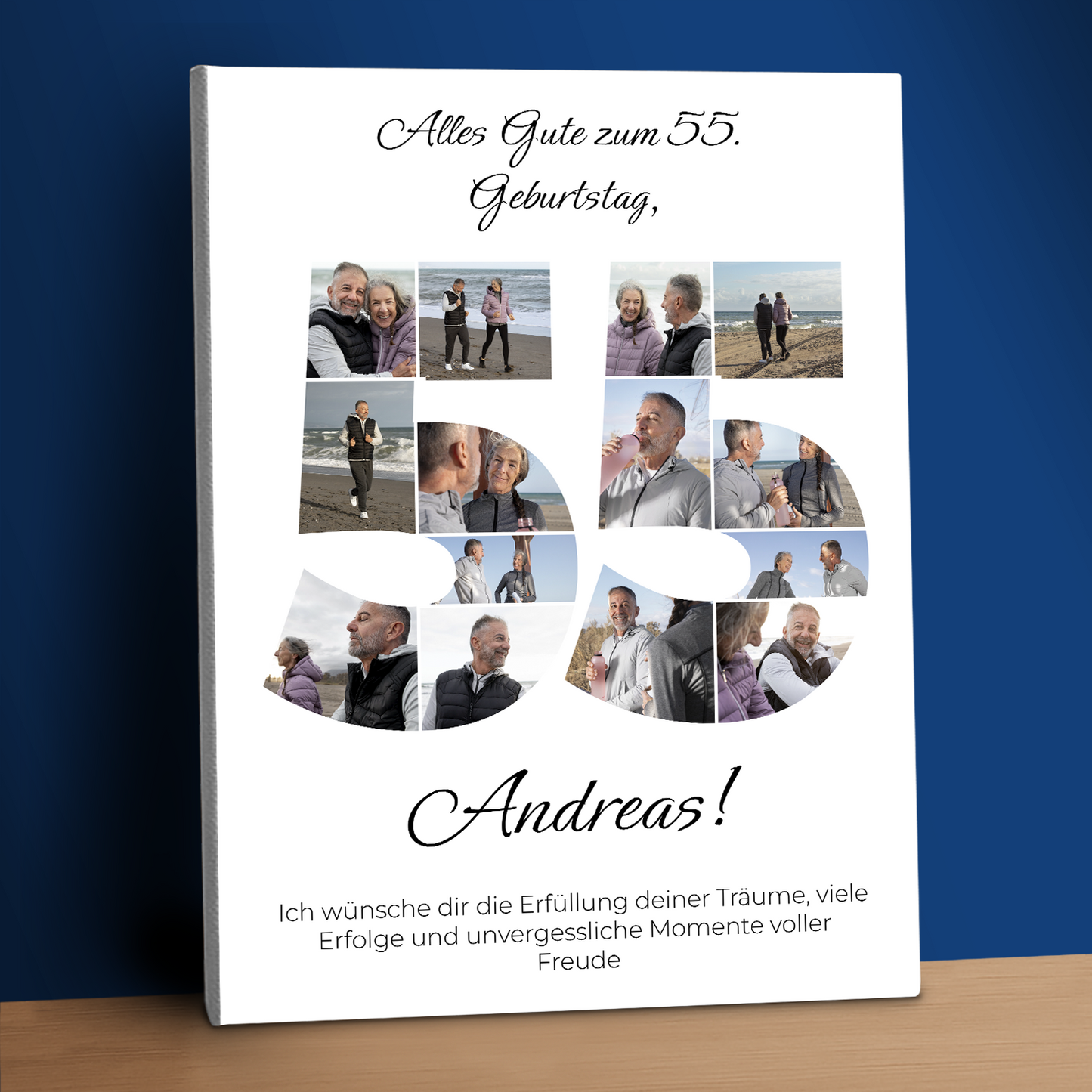 Glückwünsche zum 55. Geburtstag – Collage auf Leinwand für einen Mann