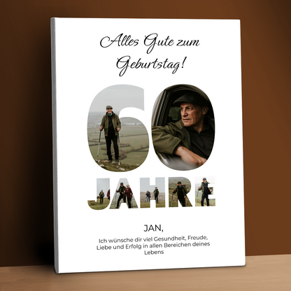 Glückwünsche zum 60. Geburtstag – Collage auf Leinwand für einen Mann
