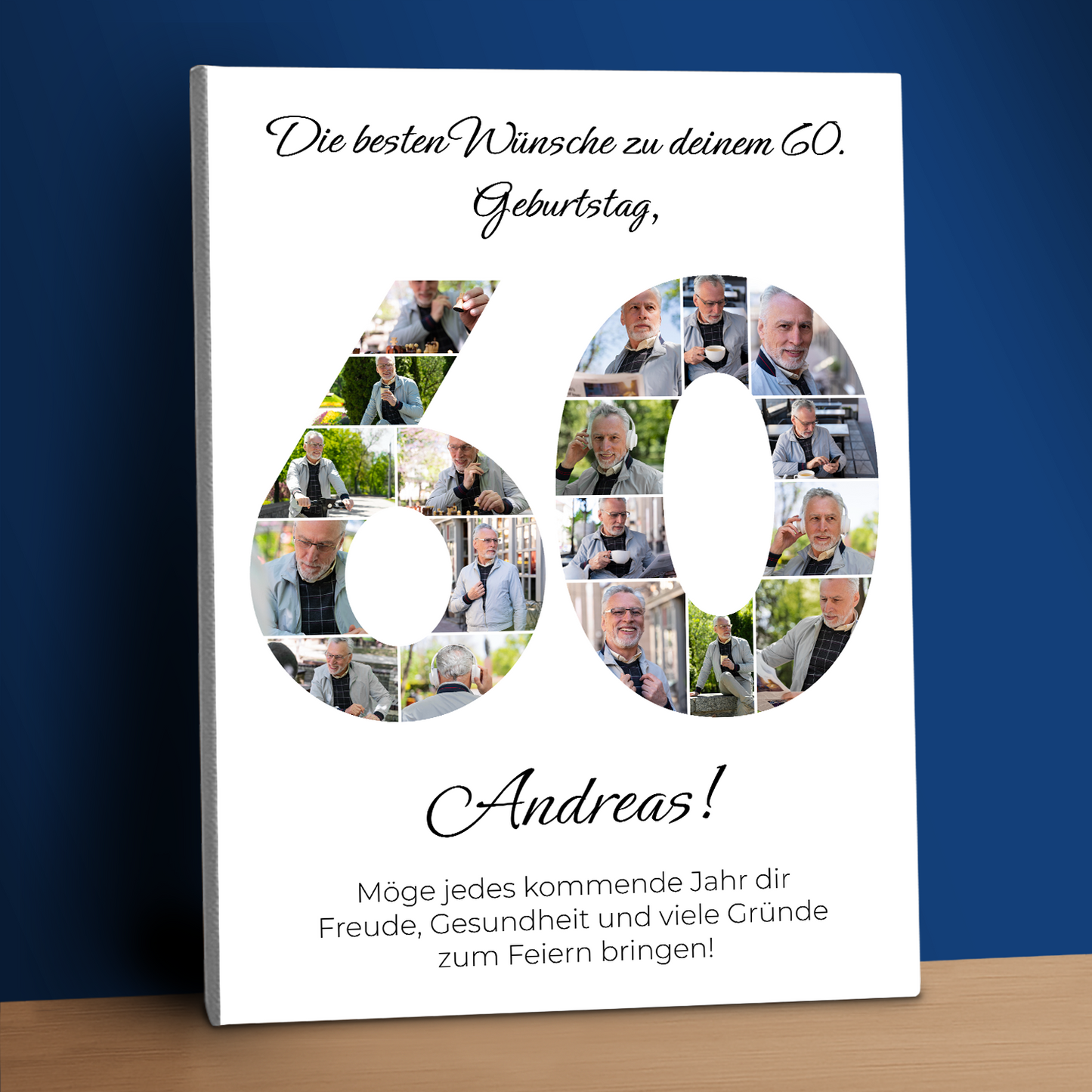 Zum 60. Geburtstag – Fotocollage auf Leinwand für einen Mann