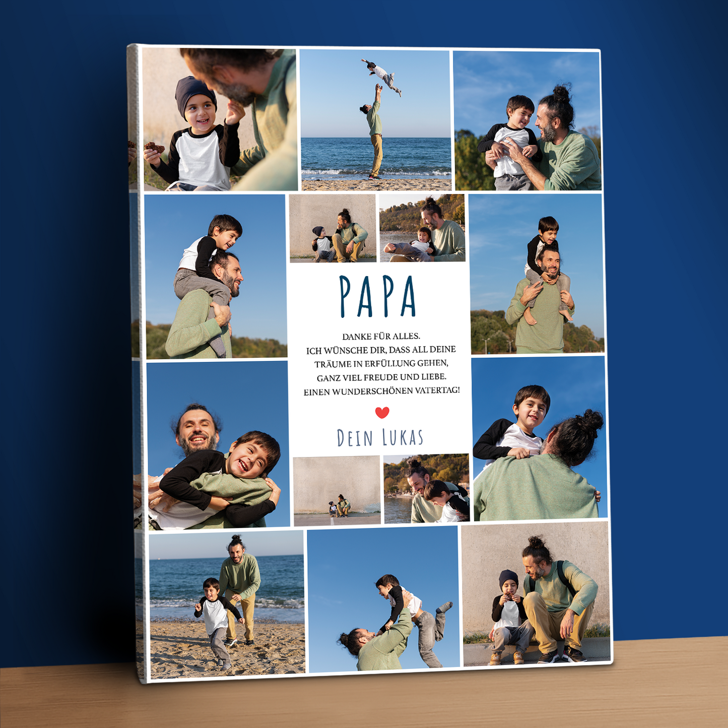 14 Fotos mit Papa – personalisierter Leinwanddruck