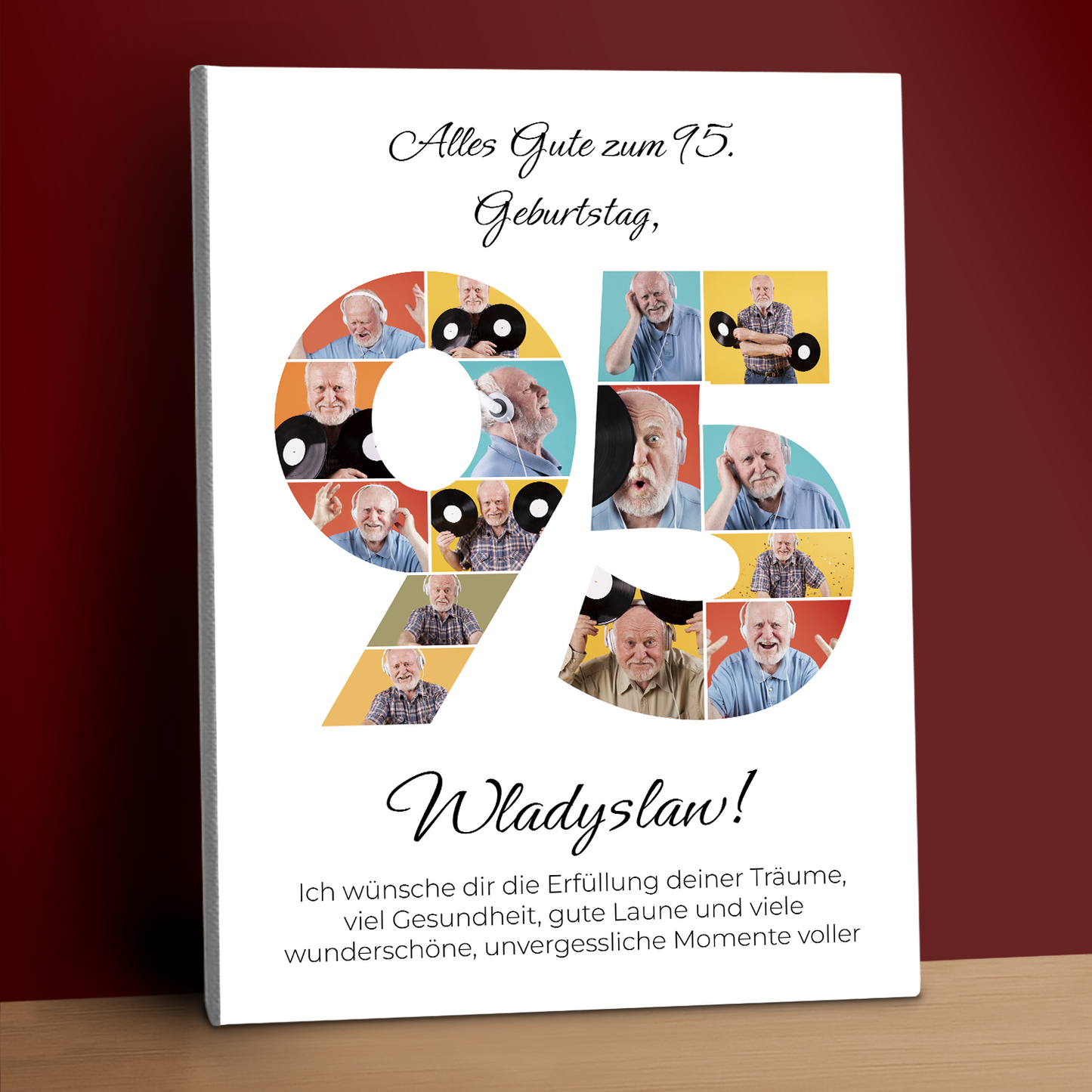 Glückwünsche zum 95. Geburtstag – Collage auf Leinwand für einen Mann