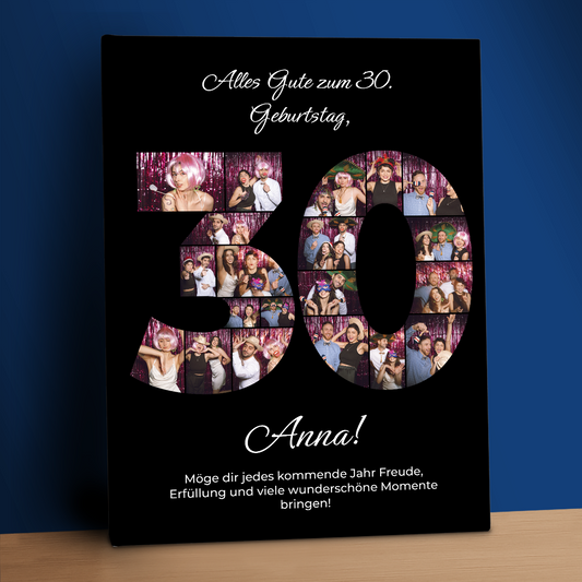 Glückwünsche zum 30. Geburtstag + Collage – personalisierter Leinwanddruck für eine Freundin