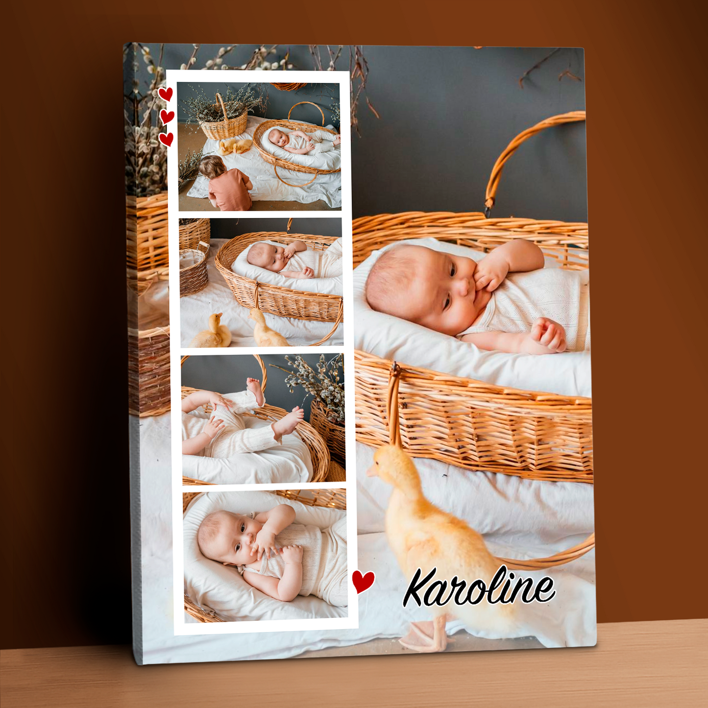 Fünf Babyfotos – Fotocollage auf Leinwand für ein Kind