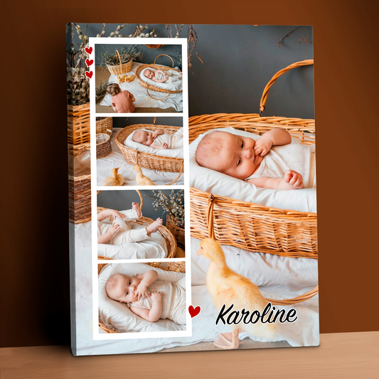 Fünf Babyfotos – Fotocollage auf Leinwand für ein Kind