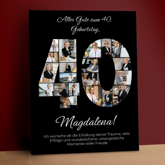 Zum 40. Geburtstag – Fotocollage auf Leinwand für eine Frau