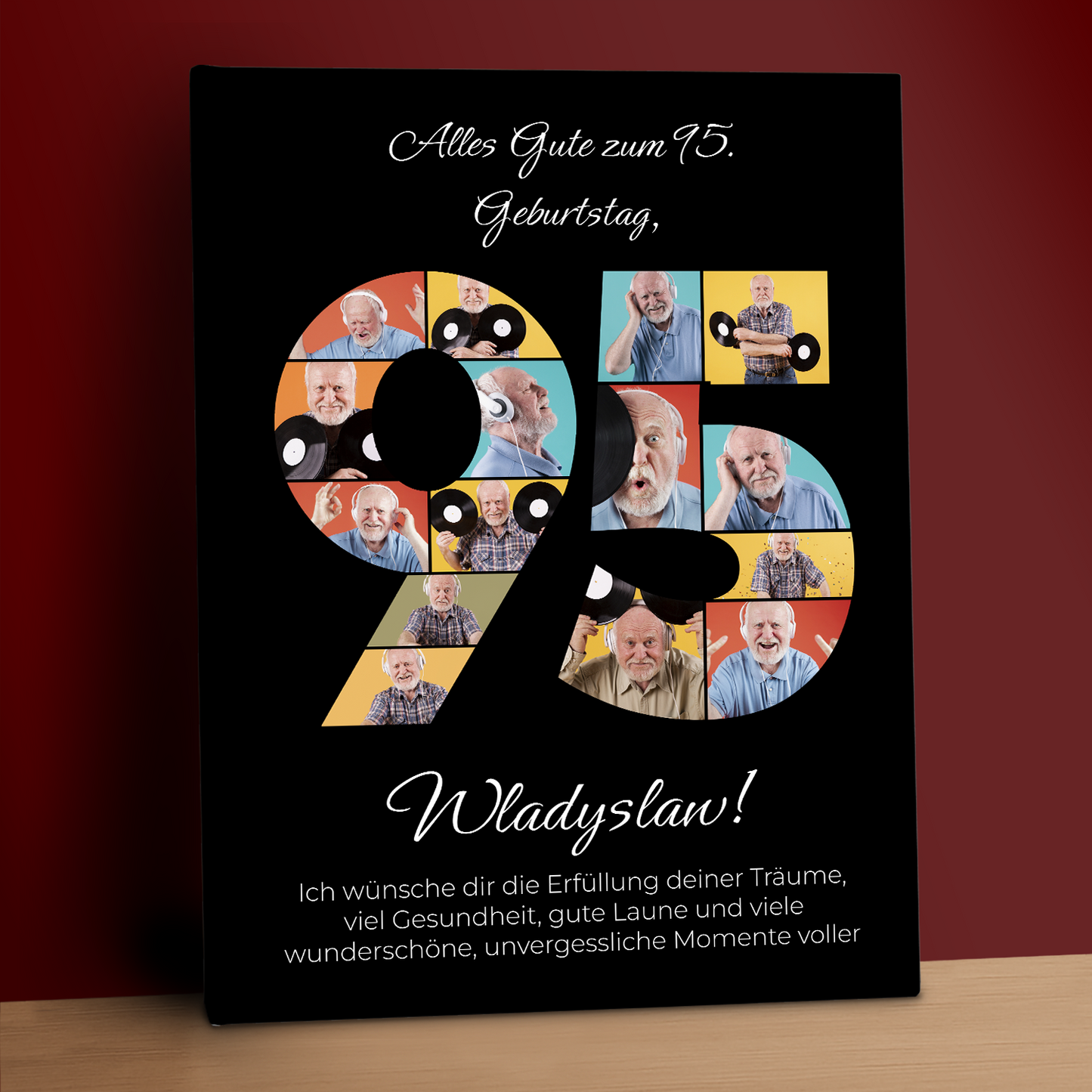 Geburtstagsgrüße zum 95. Geburtstag – eine Collage auf Leinwand für ihn