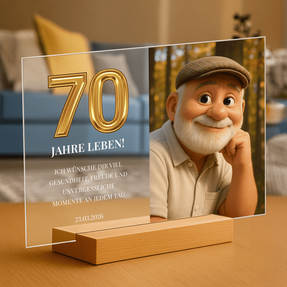 Sein 70. Geburtstag – personalisierter Glasdruck für Männer - Emmygift.de