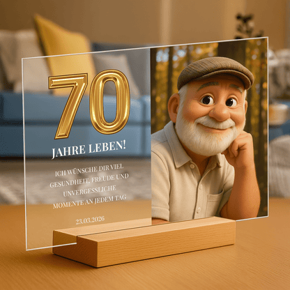 Sein 70. Geburtstag – personalisierter Glasdruck für Männer - Emmygift.de