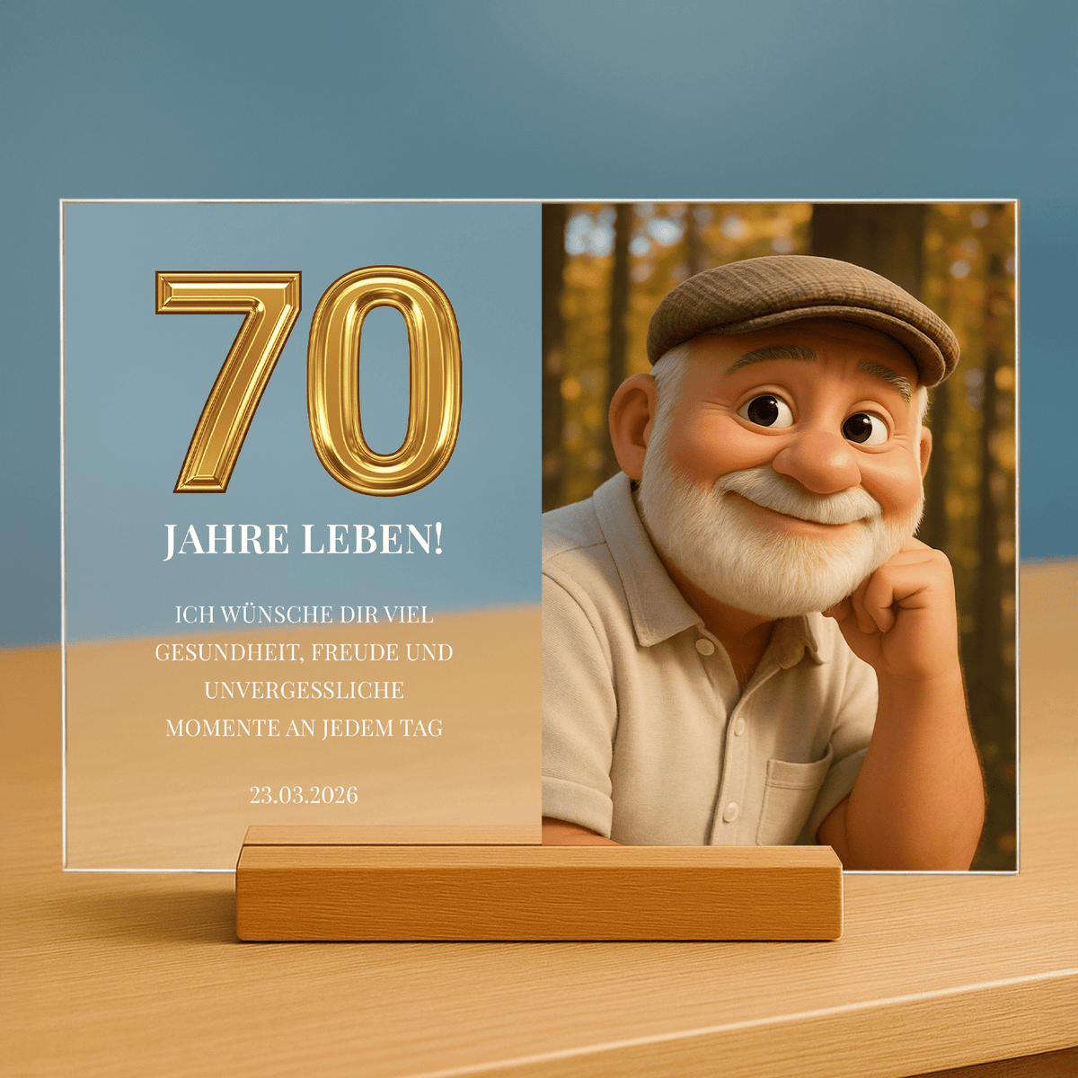 Sein 70. Geburtstag – personalisierter Glasdruck für Männer - Emmygift.de