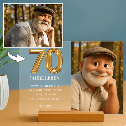 Sein 70. Geburtstag – personalisierter Glasdruck für Männer - Emmygift.de