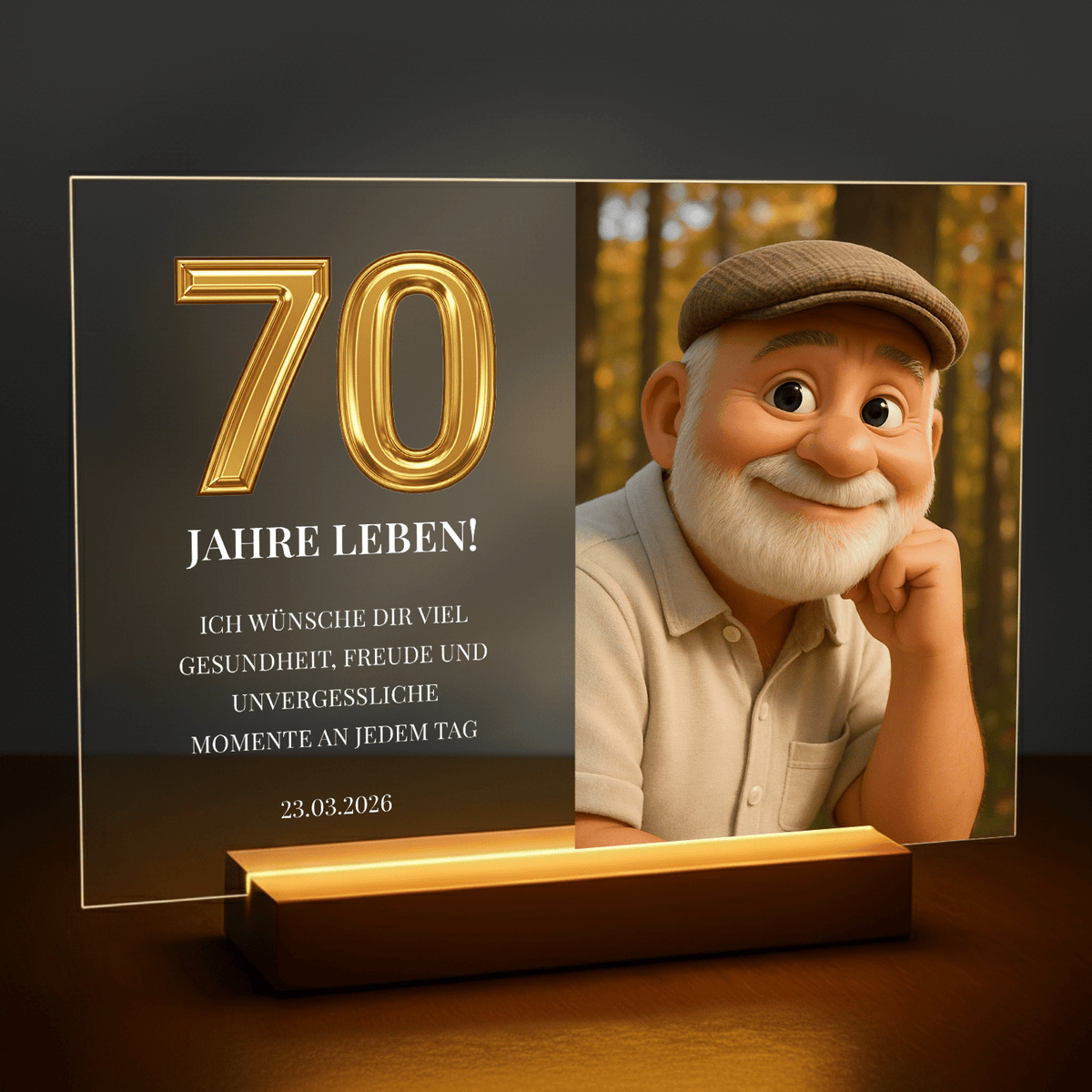 Sein 70. Geburtstag – personalisierter Glasdruck für Männer - Emmygift.de