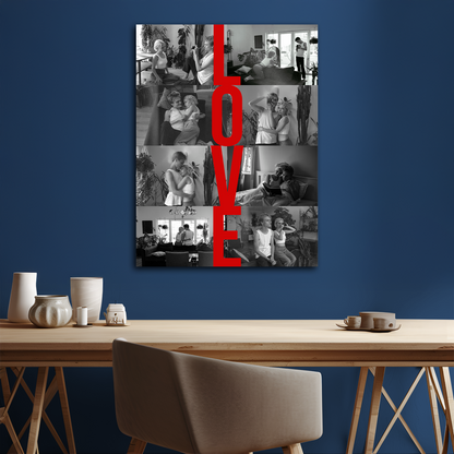 LOVE-Schriftzug + 8 Fotos – Leinwand Collage für Paare