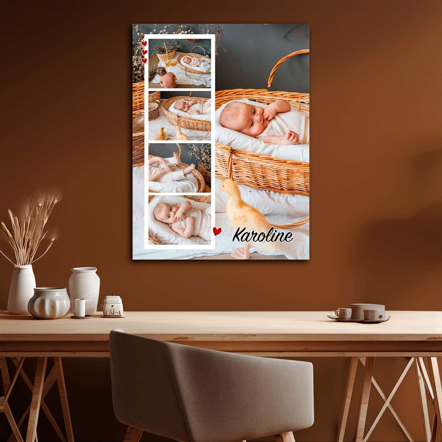 Fünf Babyfotos – Fotocollage auf Leinwand für ein Kind
