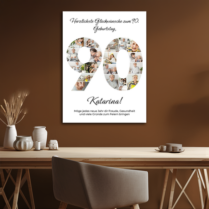 Collage zum 90. Geburtstag – personalisierter Leinwanddruck für die Oma