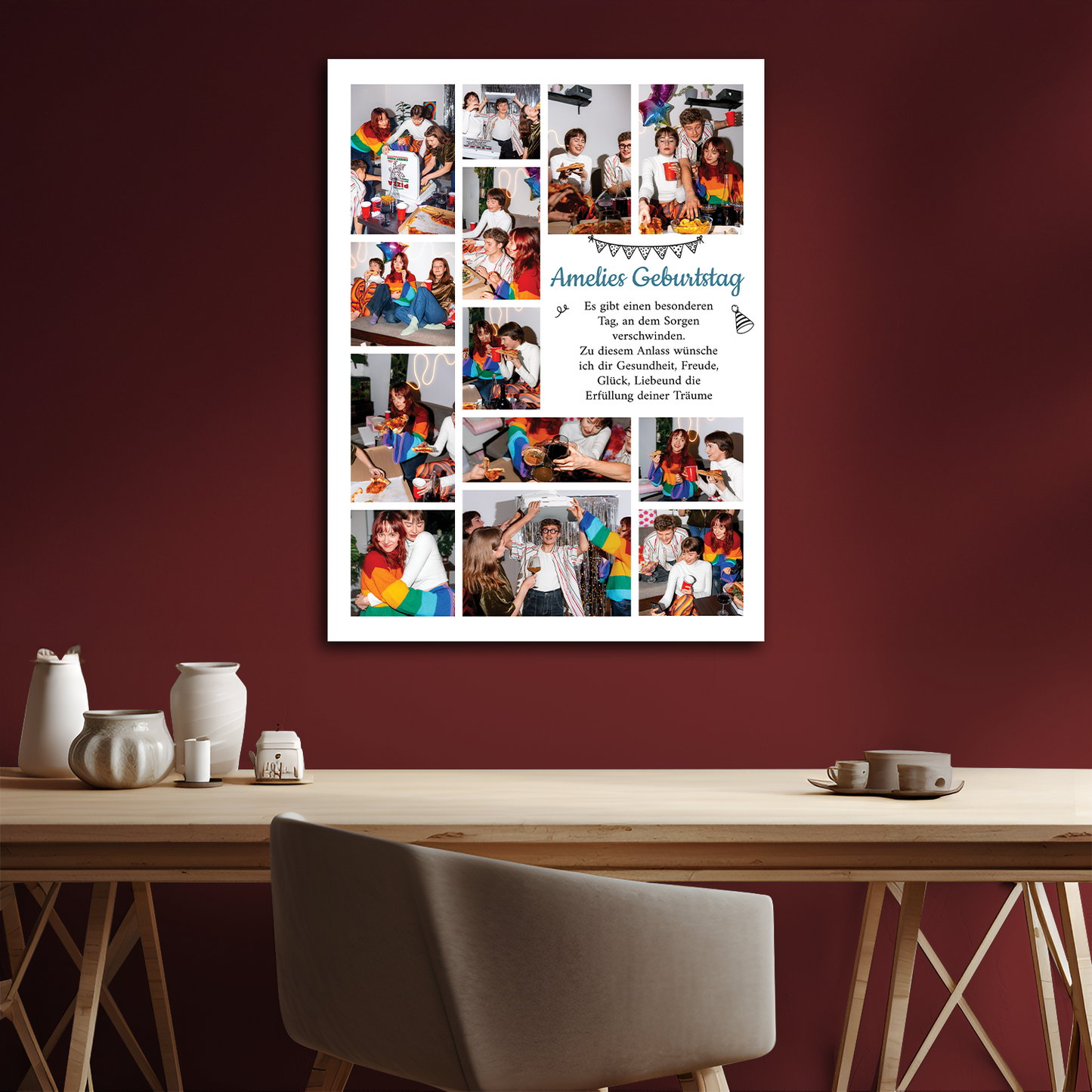 13 Geburtstagsfotos + Glückwünsche – eine Collage auf Leinwand für eine Freundin