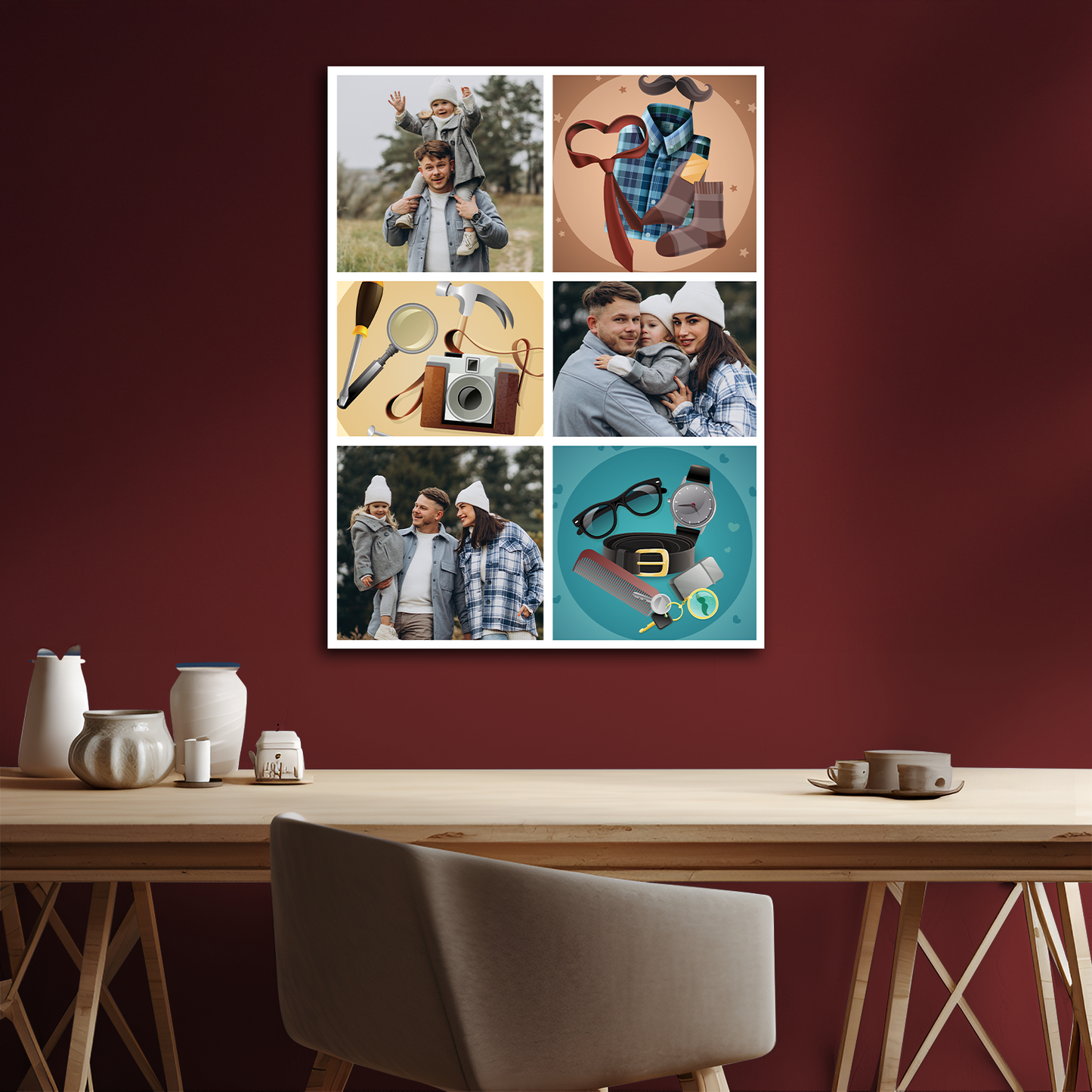 Collage aus 3 Fotos mit Papa – personalisierter Leinwanddruck