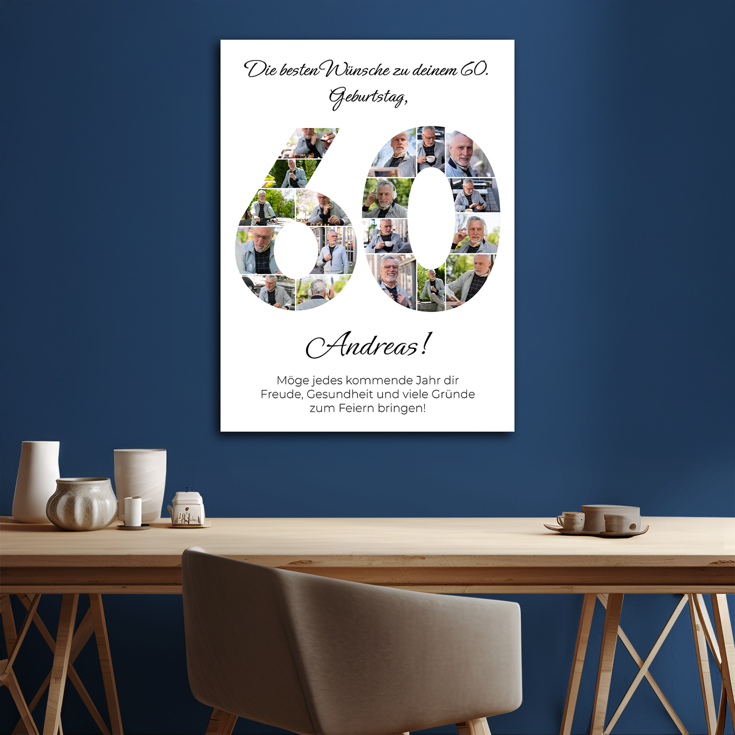Zum 60. Geburtstag – Fotocollage auf Leinwand für einen Mann