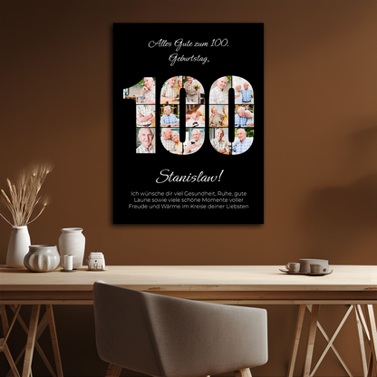 Glückwünsche zum 100. Geburtstag – eine Collage auf Leinwand für ihn
