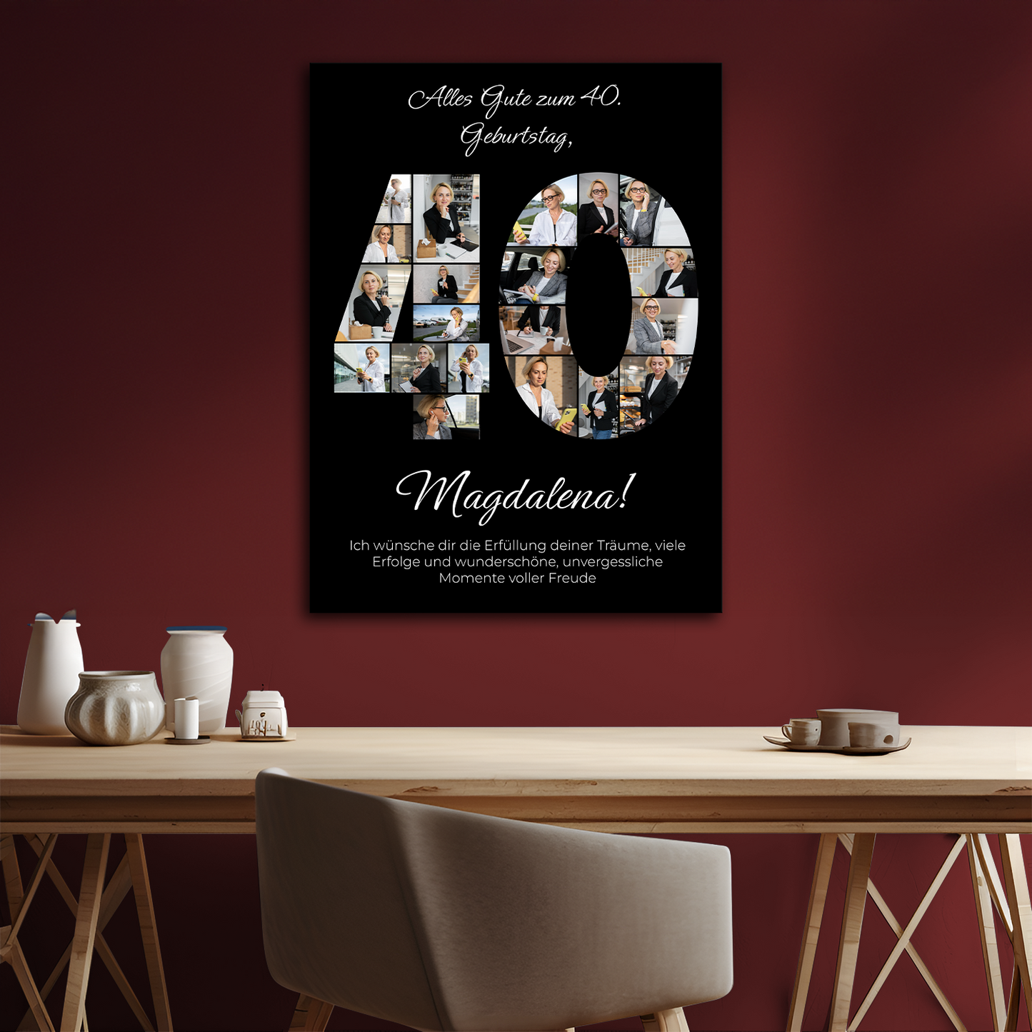 Zum 40. Geburtstag – Fotocollage auf Leinwand für eine Frau
