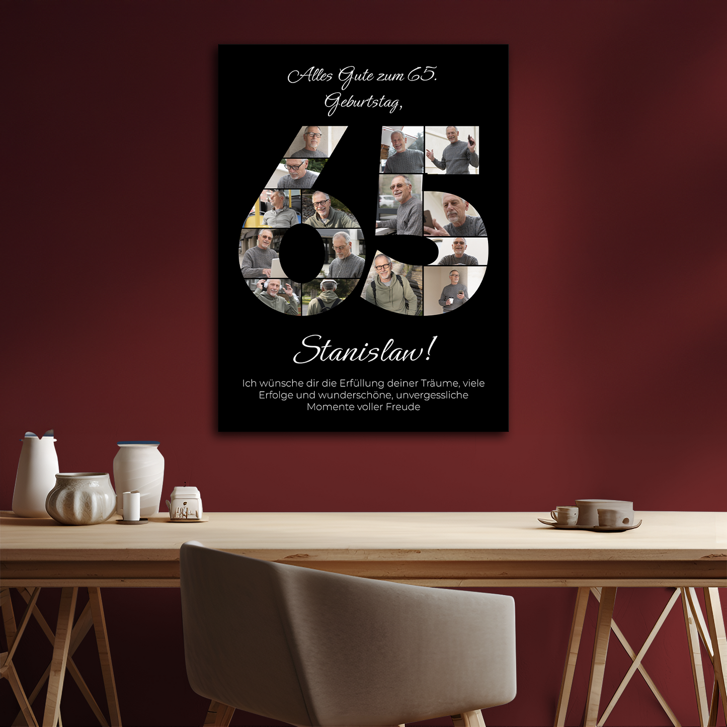 Alles Gute zum 65. Geburtstag – eine Collage auf Leinwand für ihn