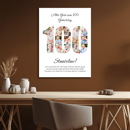 100. Geburtstag – Collage auf Leinwand für einen Mann