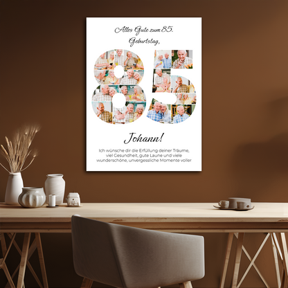 Wünsche für die Erfüllung aller Träume zum 85. Geburtstag – eine Collage auf Leinwand für ihn