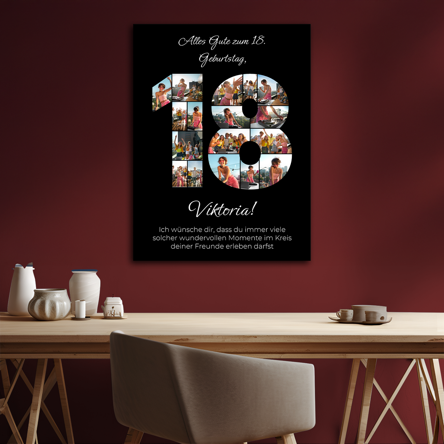 Zum 18. Geburtstag – Fotocollage auf Leinwand für sie