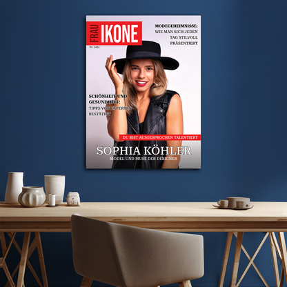 Ihr ganz persönliches Magazin-Cover – ein personalisierter Leinwanddruck für sie