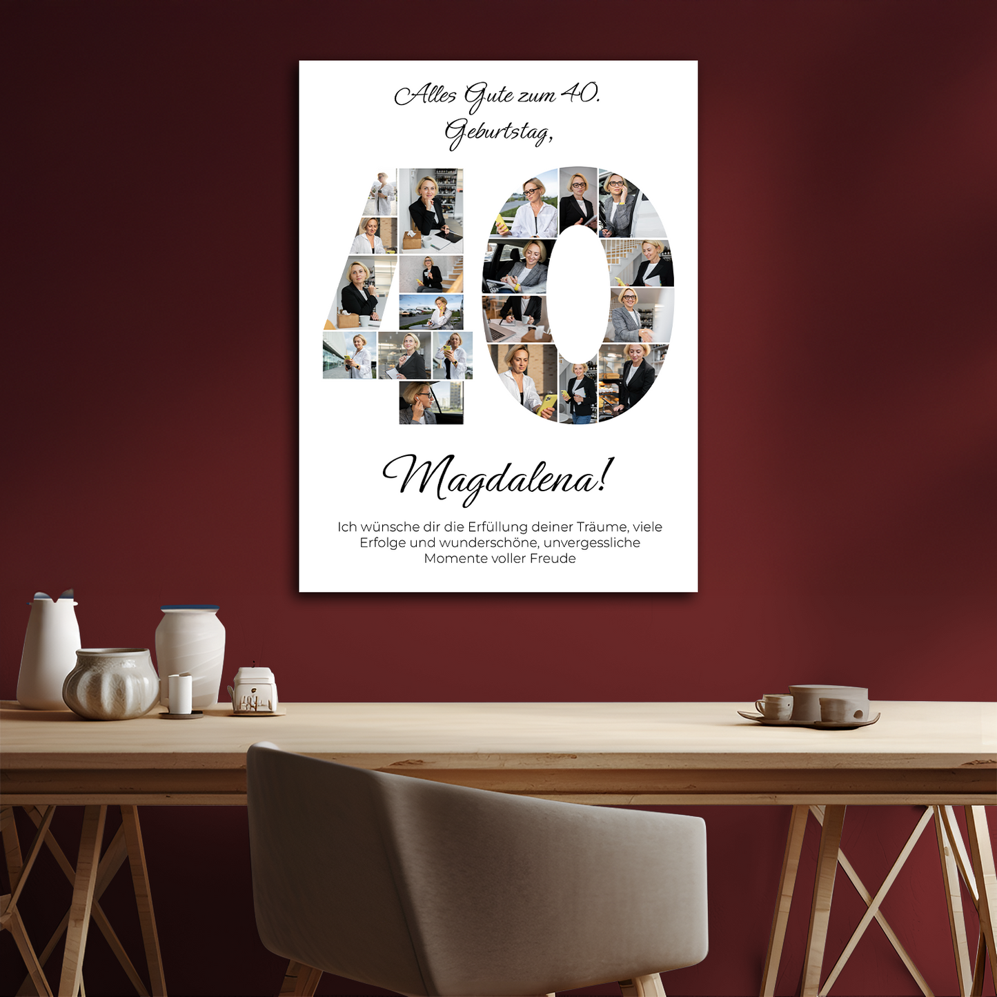 Zum 40. Geburtstag – Fotocollage auf Leinwand für sie