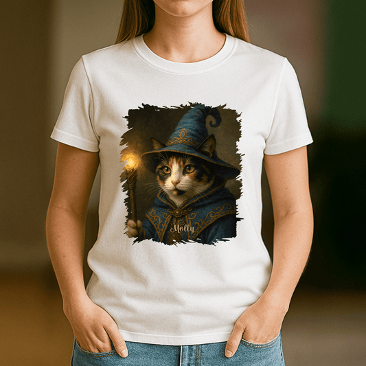 Zaubererkatze - Damen T-Shirt mit Druck für Katzenliebhaberinnen - Emmygift.de