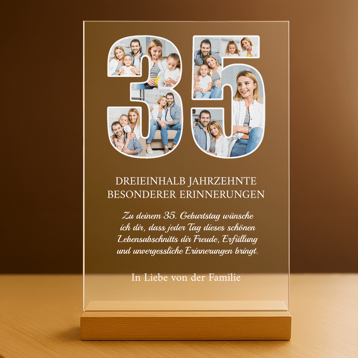 Zum 35. Geburtstag - personalisierter Glasdruck für die Ehefrau - Emmygift.de