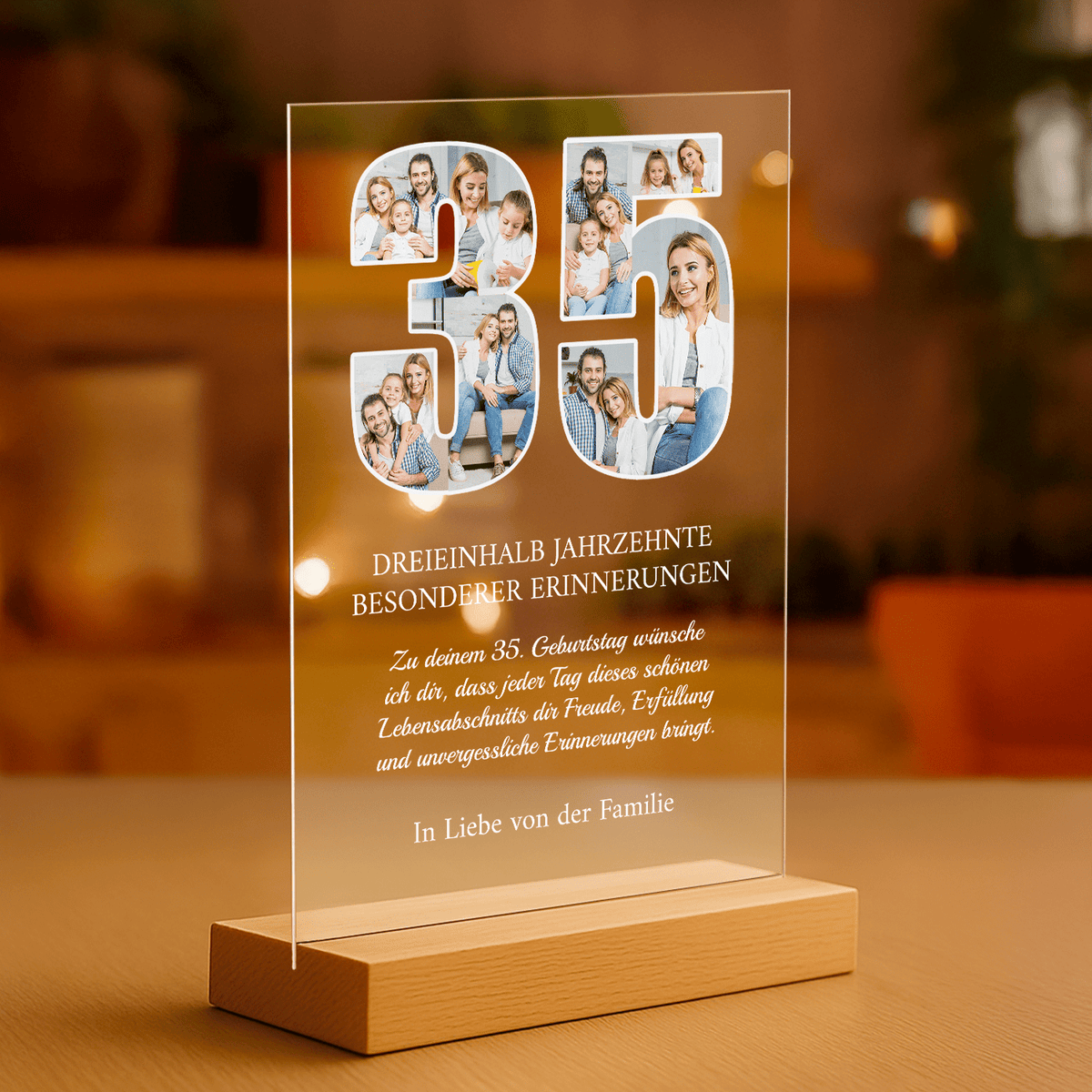 Zum 35. Geburtstag - personalisierter Glasdruck für die Ehefrau - Emmygift.de