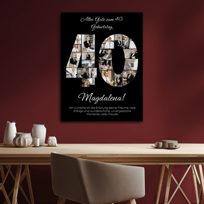 Zum 40. Geburtstag – Fotocollage auf Leinwand für eine Frau - Emmygift.de