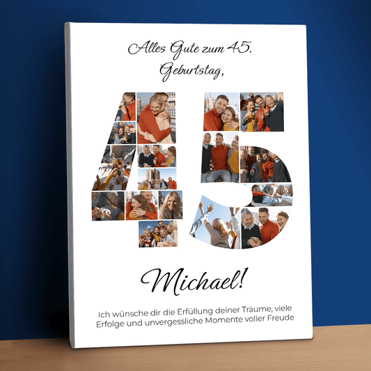 Zum 45. Geburtstag – Fotocollage auf Leinwand für ihn - Emmygift.de