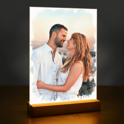 Zwei Verliebte im Aquarellstil - Acrylglas-Porträt für ein Paar - Emmygift.de